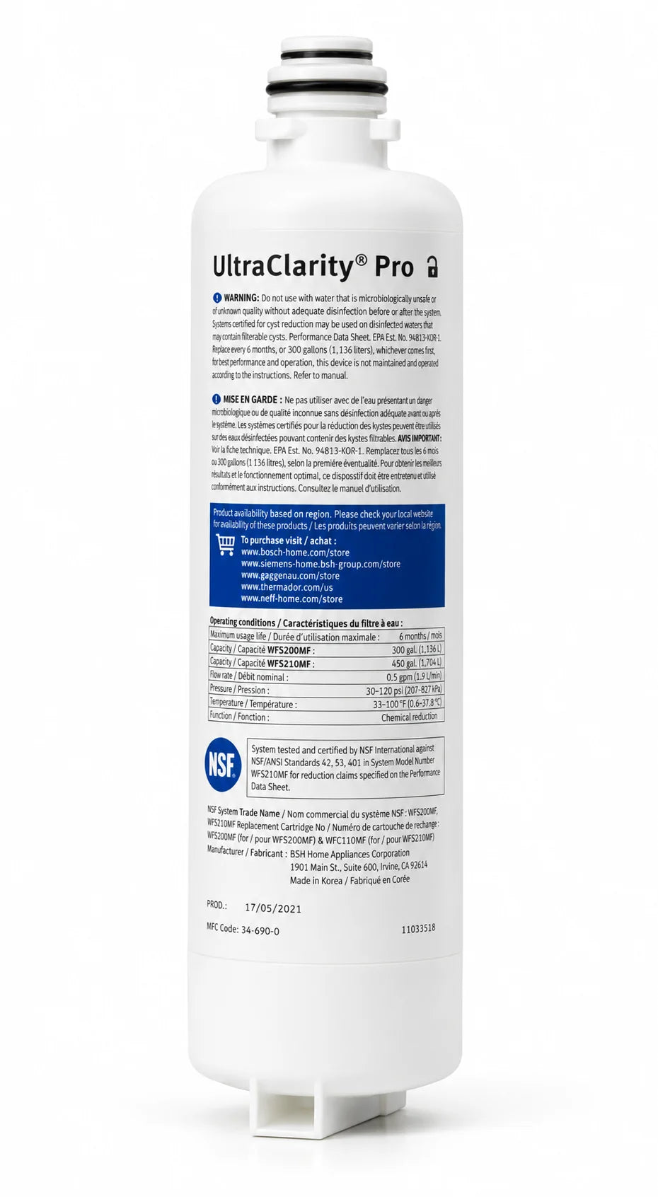 Bosch UltraClarity Pro Water Filter BORPLFTR50 | Refrigerator Filters